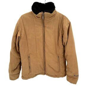 Columbia Womens Tan Zip Pockets Jacket Faux Fur Lined Polyester Size L